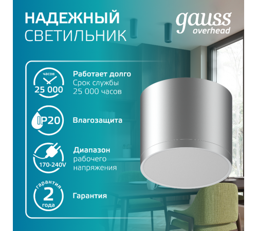 Светильник светодиодный декоративный бытовой с рассеивателем HD020 10W (хром сатин) 4100K 88х75мм  HD020  Gauss