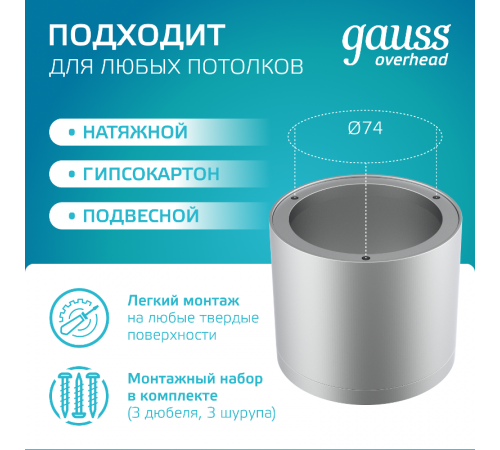 Светильник светодиодный декоративный бытовой с рассеивателем HD020 10W (хром сатин) 4100K 88х75мм  HD020  Gauss