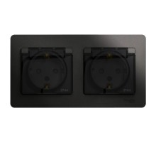 Glossa Антрацит Розетка 2-ая с з/к, со шторками (в сборе), IP44  GSL000747  SE