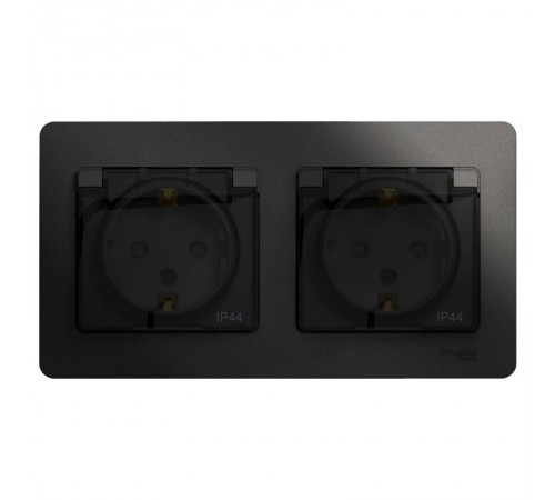 Glossa Антрацит Розетка 2-ая с з/к, со шторками (в сборе), IP44  GSL000747  SE
