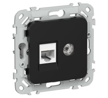 FLITE Розетка 2-ая RJ45/TV кат.5Е UTP РКТВ5е-2-0-ФлЧ черный  FI-AK22-1-K02  IEK