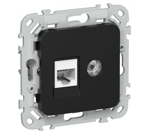 FLITE Розетка 2-ая RJ45/TV кат.5Е UTP РКТВ5е-2-0-ФлЧ черный  FI-AK22-1-K02  IEK