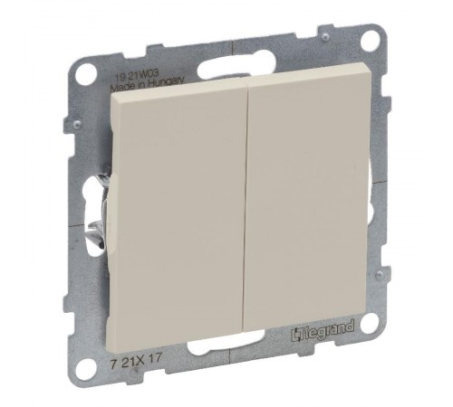 SUNO Выключатель без фиксации (кнопка) 2-клавишный 6А 250В. Безвинтовые зажимы. Цвет "Слоновая кость"  721217  Legrand