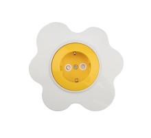 Розетка одноместная HAPPY Яичница скрытой установки, с заземлением и защитными шторками, желтая/белая  KR-78-0631  Kranz