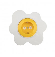 Розетка одноместная HAPPY Яичница скрытой установки, с заземлением и защитными шторками, желтая/белая  KR-78-0631  Kranz