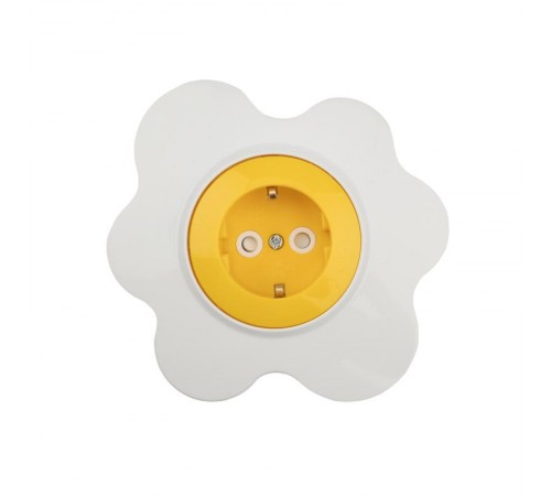 Розетка одноместная HAPPY Яичница скрытой установки, с заземлением и защитными шторками, желтая/белая  KR-78-0631  Kranz