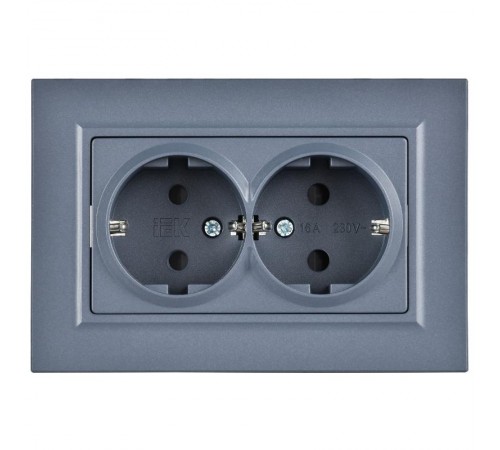 BRITE Розетка 2-местная с заземлением с защитными шторками плоская 16А в сборе РСшПл12-3-БрМ маренго   BR-R28-16-K35-F  IEK