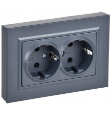 BRITE Розетка 2-местная с заземлением с защитными шторками плоская 16А в сборе РСшПл12-3-БрМ маренго   BR-R28-16-K35-F  IEK