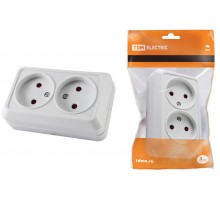 Розетка двойная 2П открытой установки с з/ш IP20 10А, белый "Ладога"   SQ1801-0061  TDM