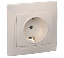 КВАРТА Кремовый Розетка 1-местная с заземлением со шторками керамическая 16А РСш10-3-Км  ERK14-K33-16-K  GENERICA