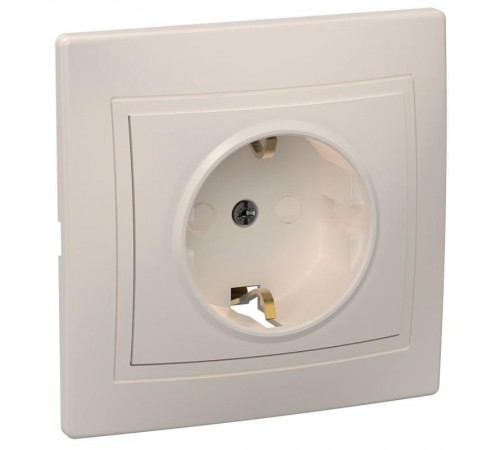 КВАРТА Кремовый Розетка 1-местная с заземлением со шторками керамическая 16А РСш10-3-Км  ERK14-K33-16-K  GENERICA