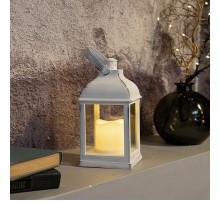 Декоративный фонарь со свечкой, белый корпус, размер 10.5х10.5х22,35 см, цвет ТЕПЛЫЙ БЕЛЫЙ  513-054  NEON-NIGHT