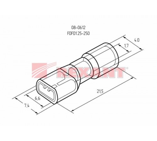 Клемма плоская полностью изолированная гнездо 6.6 мм 0.5-1.5 мм (РППи-м 1.5-(6.3))  08-0612  REXANT