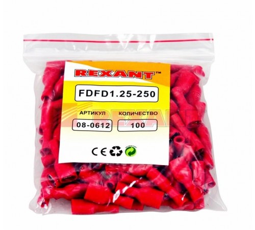 Клемма плоская полностью изолированная гнездо 6.6 мм 0.5-1.5 мм (РППи-м 1.5-(6.3))  08-0612  REXANT