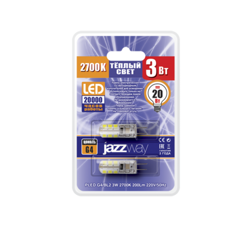 Лампа светодиодная LED 3Вт G4 175-240В 2700К PLED-G4/BL2  1036636B  Jazzway