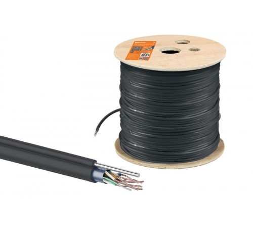 Кабель витая пара F/UTP Cat 5e 4х2х24AWG (305м) solid, PE для наружн. прокл., чёрный, трос 1,2мм  SQ0107-0108  TDM