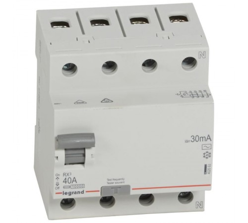 Выключатель дифференциальный (УЗО) RX3 4п 40А 30мА тип AC  402063  Legrand