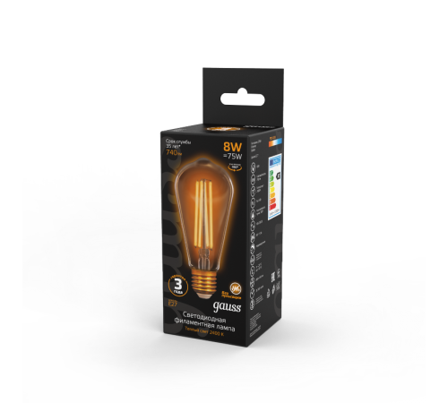 Лампа светодиодная Black LED Filament ST64 E27 8W Golden 740lm 2400К  157802008  Gauss
