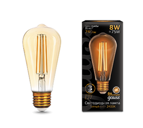 Лампа светодиодная Black LED Filament ST64 E27 8W Golden 740lm 2400К  157802008  Gauss