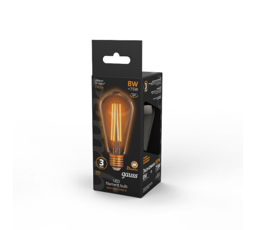 Лампа светодиодная Black LED Filament ST64 E27 8W Golden 740lm 2400К  157802008  Gauss