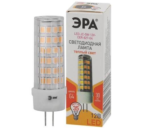 Лампа светодиодная STD LED JC-5W-12V-CER-827-G4 5Вт керамика капсула теплый белый свет  Б0056749  ЭРА