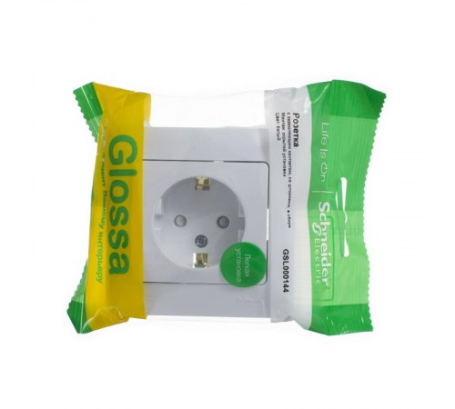 Glossa Белый Розетка с заземлением со шторками (в сборе с рамкой)  GSL000144  SE