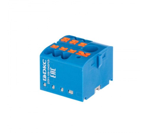 Блок распределительный, зажим push-in, 1 ввод 6 кв.мм, 6 точек подключения 2,5 кв.мм, синий  DTP1-106-104SPUB  DKC