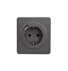 Розетка ROUND 1-ая с/з с/у з/ш 16А с USB A+C быстрой зарядки 5В/3А титан  KR-78-0704-2  Kranz