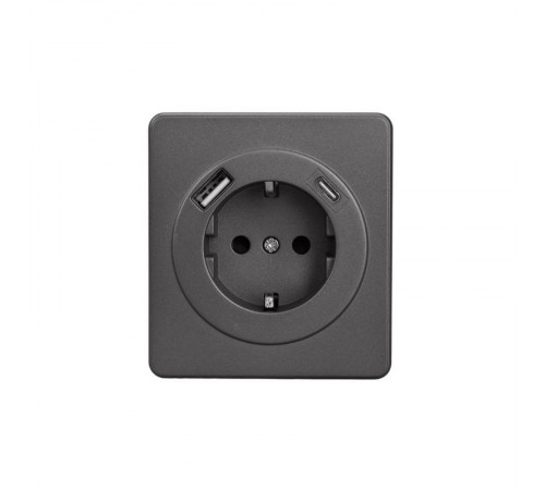 Розетка ROUND 1-ая с/з с/у з/ш 16А с USB A+C быстрой зарядки 5В/3А титан  KR-78-0704-2  Kranz