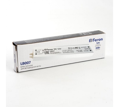 Трансформатор электронный для светодиодной ленты 30W 12V IP67 (драйвер), LB007 FERON  48053  FERON
