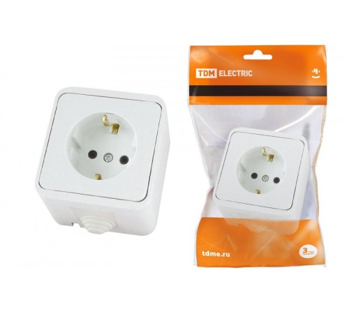 Розетка 2П+З OУ IP44 16А белая "Орель"  SQ1802-0005  TDM