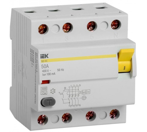 Выключатель дифференциальный (УЗО) ВД1-63 4п 50А 100мА тип A  MDV11-4-050-100  IEK