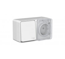 AtlasDesign Profi54 Серый О/У Блок: Розетка с заземлением со шторками 16А, Выключатель 1-клавишный 10А  ATN543070  SE