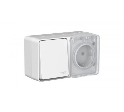 AtlasDesign Profi54 Серый О/У Блок: Розетка с заземлением со шторками 16А, Выключатель 1-клавишный 10А  ATN543070  SE