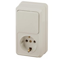 Блок розетка с выключателем Intro Quadro 2-705-02 вертикальный 10(16)А-250В, IP20, ОУ, слоновая кость  Б0053884  Intro