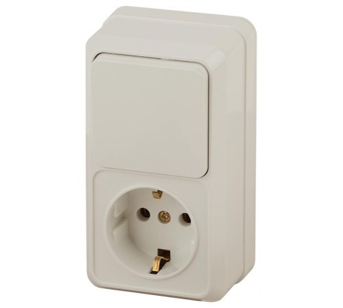 Блок розетка с выключателем Intro Quadro 2-705-02 вертикальный 10(16)А-250В, IP20, ОУ, слоновая кость  Б0053884  Intro
