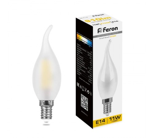 Лампа светодиодная LB-714 (11W) 230V E14 2700K филамент С35T матовая  38009  FERON
