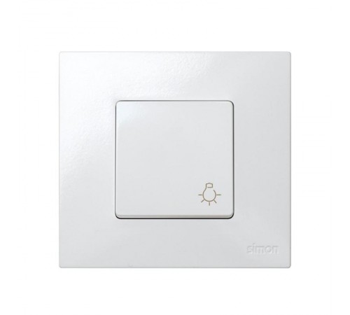 Simon 27 Выключатель 1-кл кнопочный с пиктограммой "лампа", 10А 250В, широкий модуль, S27, белый  27151-65  Simon