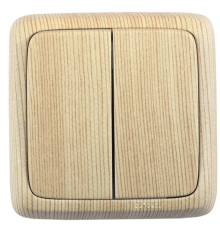 Выключатель открытой установки, двухклавишный, цвет сосна  ВА10-151-02  HEGEL