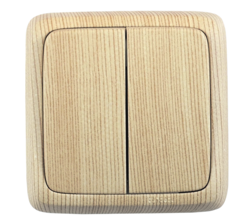 Выключатель открытой установки, двухклавишный, цвет сосна  ВА10-151-02  HEGEL