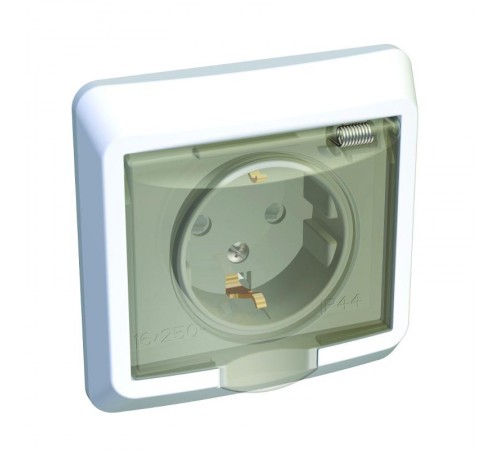 Этюд Белый С/У Розетка с заземлением с защитными шторками с крышкой IP44  PC16-044B  SE