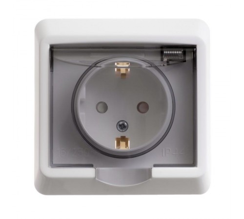 Этюд Белый С/У Розетка с заземлением с защитными шторками с крышкой IP44  PC16-044B  SE