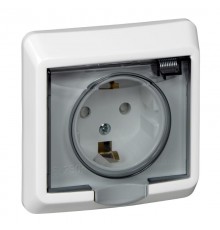 Этюд Белый С/У Розетка с заземлением с защитными шторками с крышкой IP44  PC16-044B  SE