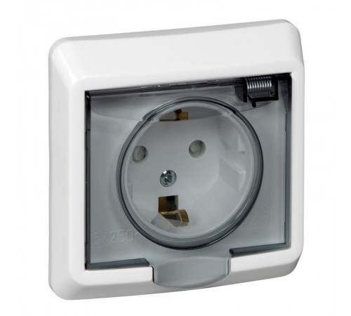Этюд Белый С/У Розетка с заземлением с защитными шторками с крышкой IP44  PC16-044B  SE