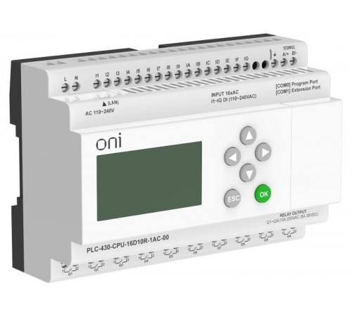 ПЛК 430 Модуль ЦПУ 16 DI 10 RO 220В AC EP с экраном  PLC-430-CPU-16D10R-1AC-00  ONI