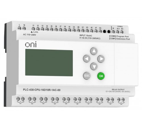 ПЛК 430 Модуль ЦПУ 16 DI 10 RO 220В AC EP с экраном  PLC-430-CPU-16D10R-1AC-00  ONI