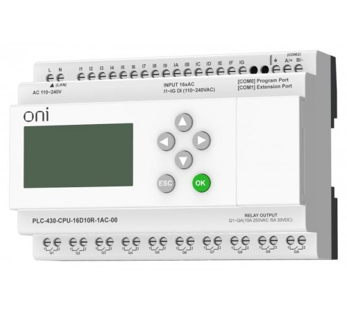 ПЛК 430 Модуль ЦПУ 16 DI 10 RO 220В AC EP с экраном  PLC-430-CPU-16D10R-1AC-00  ONI