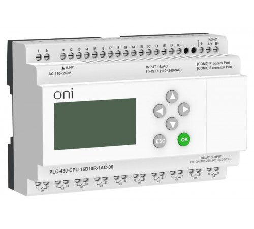 ПЛК 430 Модуль ЦПУ 16 DI 10 RO 220В AC EP с экраном  PLC-430-CPU-16D10R-1AC-00  ONI