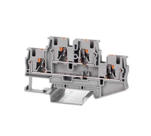 Клемма двухуровневая, зажим push-in, 4 точки подключения, 4 кв.мм, серая  VPRTT-4-GY  DKC