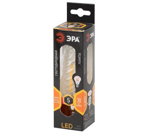 Лампа светодиодная F-LED BTW-5W-827-E14 Лампы СВЕТОДИОДНЫЕ F-LED ЭРА (филамент, свеча витая, 5Вт, тепл, E14)  Б0027935  ЭРА